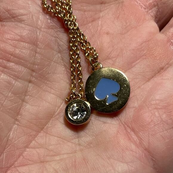 Kate Spade Necklace – Gold-Tone – Blue Spade Enamel + Rhinestone – GUC - Picture 3 of 7